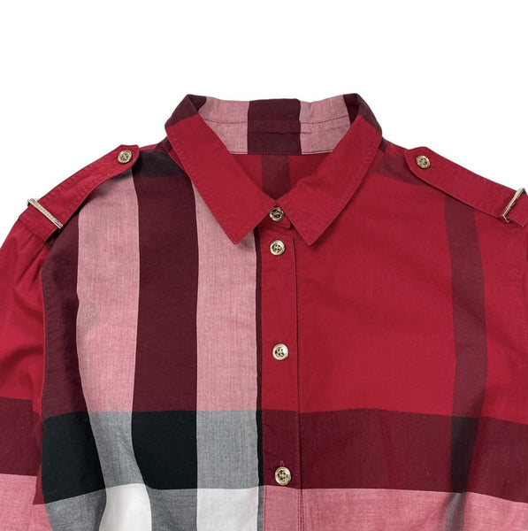 Burberry Nova Check Plaid Popover Shirt, Size UK 8
