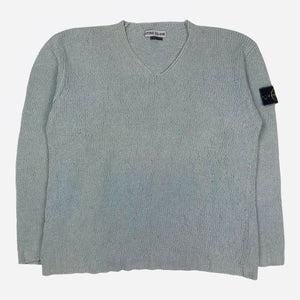 Vintage 90s Stone Island Green Edge Knit Sweatshirt, Size Large