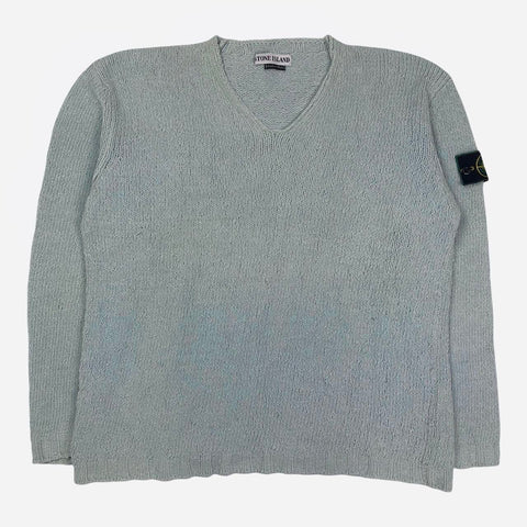 Vintage 90s Stone Island Green Edge Knit Sweatshirt, Size Large